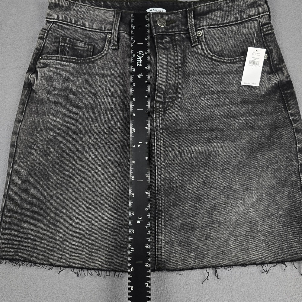 Old Navy Denim Skirt Womens 4 Black Washed‎ Raw Hem Cutoff Mini Stretch NWT - Picture 6 of 7